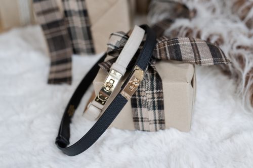 Golden Buckle Bézs Bőr Öv