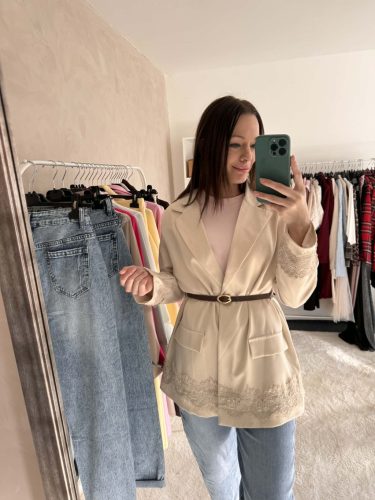 Bella Beige Csipkés Oversize Blézer